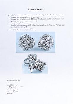 A pair of 18K white gold earrings with diamonds ca. 1.50 ct in total according to certificate.