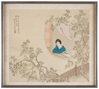 MÅLNINGAR, fyra stycken, akvarell och tusch på silke, sen Qingdynasti, attibuerad till Pan Zhenyong (1852-1921).