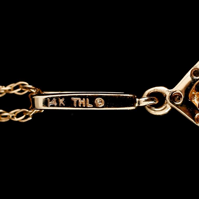 COLLIER, 14 k guld och vitguld, hänge med diamanter och grön droppformad ametist.