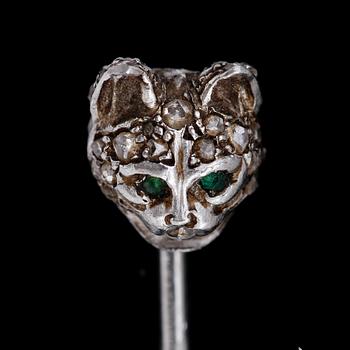 Cartier, A Cartier rose cut diamond and emerald tie pin.