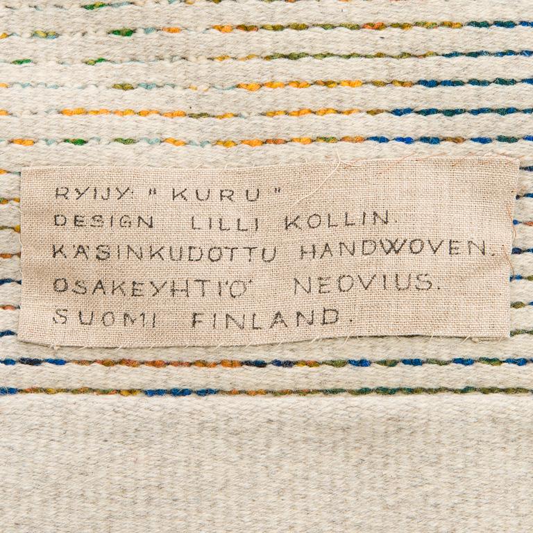 Lilli Kollin, a rya rug Neovius. Cirka 170 x x125 cm.