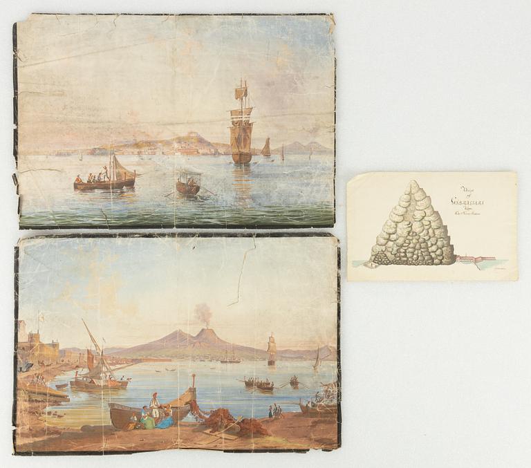 Views, 2 + 1, 18th-19th century, including "Utsigt af Gibraltars klippa Åt Norra Sidan" by NF Ehrenström.