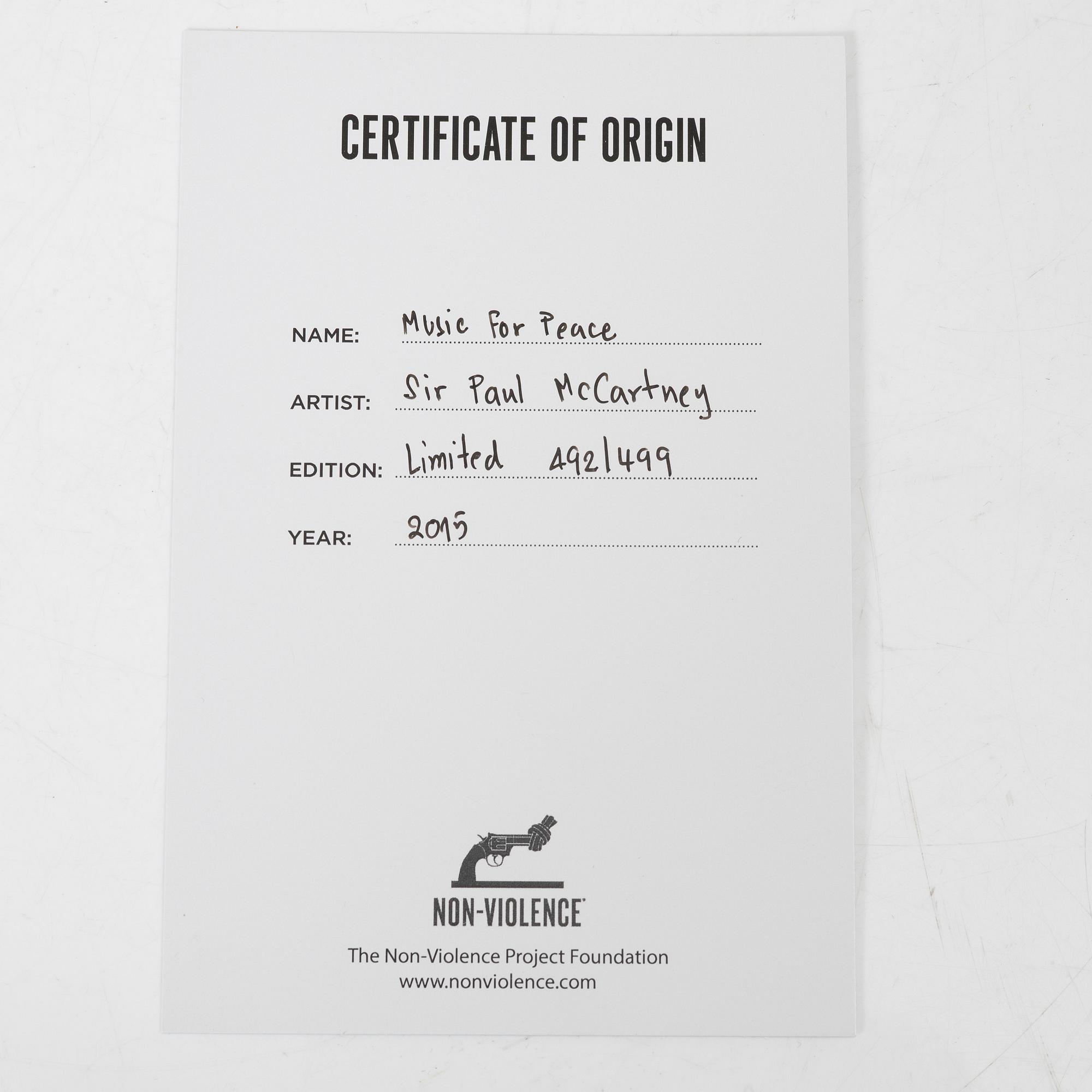 Paul McCarthy, Non-Violence Art Project & Sir Paul McCartney, 'Music for Peace'.