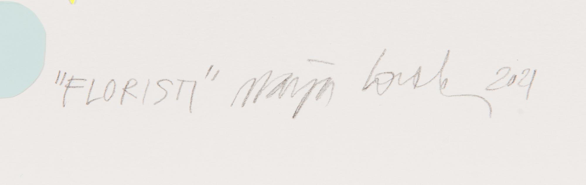 Maija Louekari, tussipiirustus, "Floristi", signeerattu ja päivätty 2021.