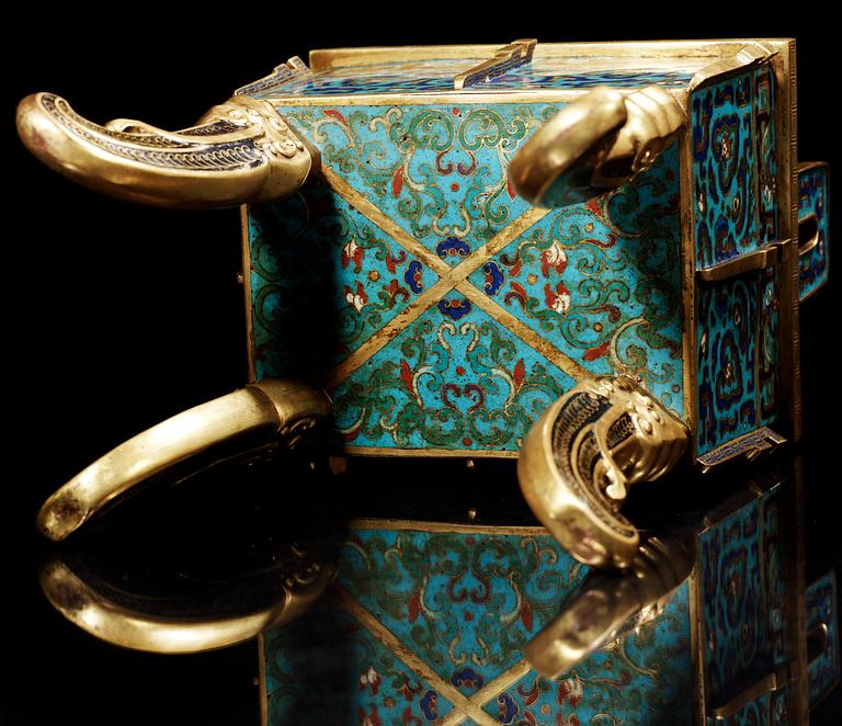 RÖKELSEKAR med LOCK, cloisonné. Qing dynastin, Qianlong (1736-95).