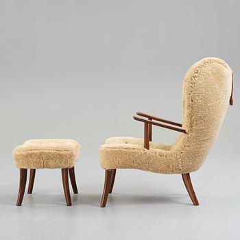 IB MADSEN & ACTON SCHUBELL, "Pragh", fåtölj med fotpall, Madsen & Schubell Co, Danmark 1940-50-tal.