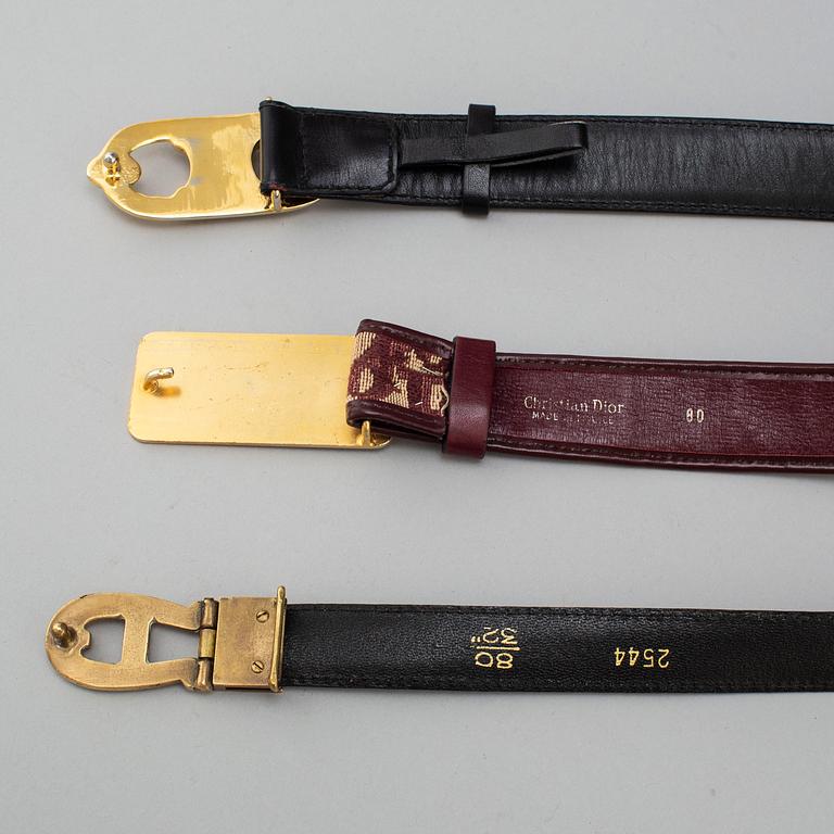 Threee belts, Dior, Ecline and Etienne Aigner.