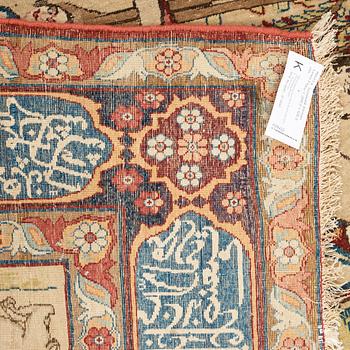 CARPET. Semi-antique Kerman Laver Figural. 200,5 x 126,5 cm.