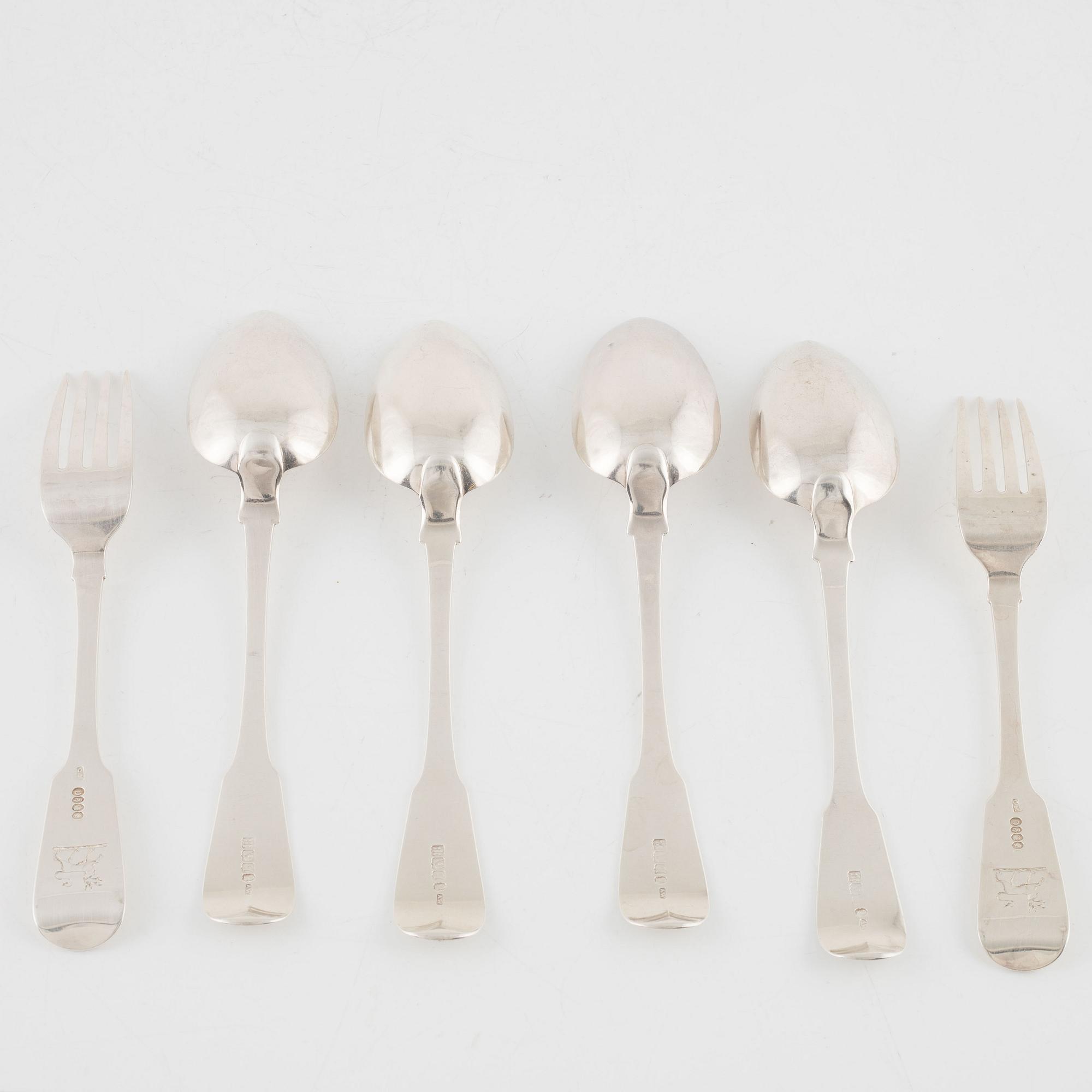 Betstickservis, silver, 6 delar, Dublin och Edinburgh, 1820-tal.