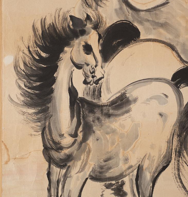 A painting 'Horses' by Xu Beihong (1895-1953), signed and dated May 1945, with the seal of the artist.