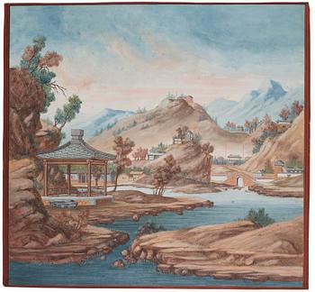 Målningar, fem stycken,  gouache på papper. Qing dynastin, sent 1700-tal. Okänd konstnär.