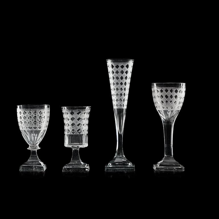 A checkerd cut, early 19th century glas service.