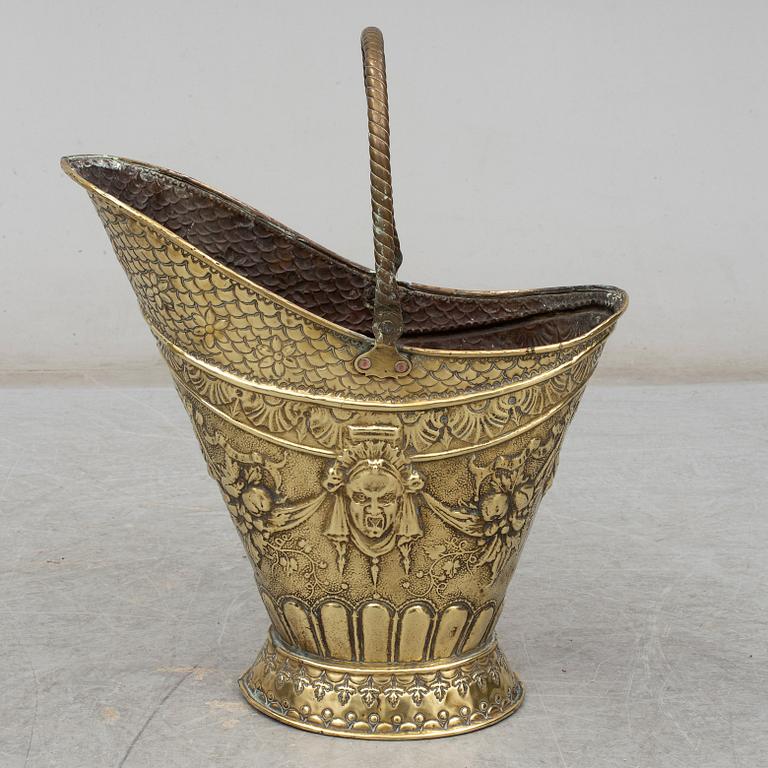 A 19th century brass coal basket.