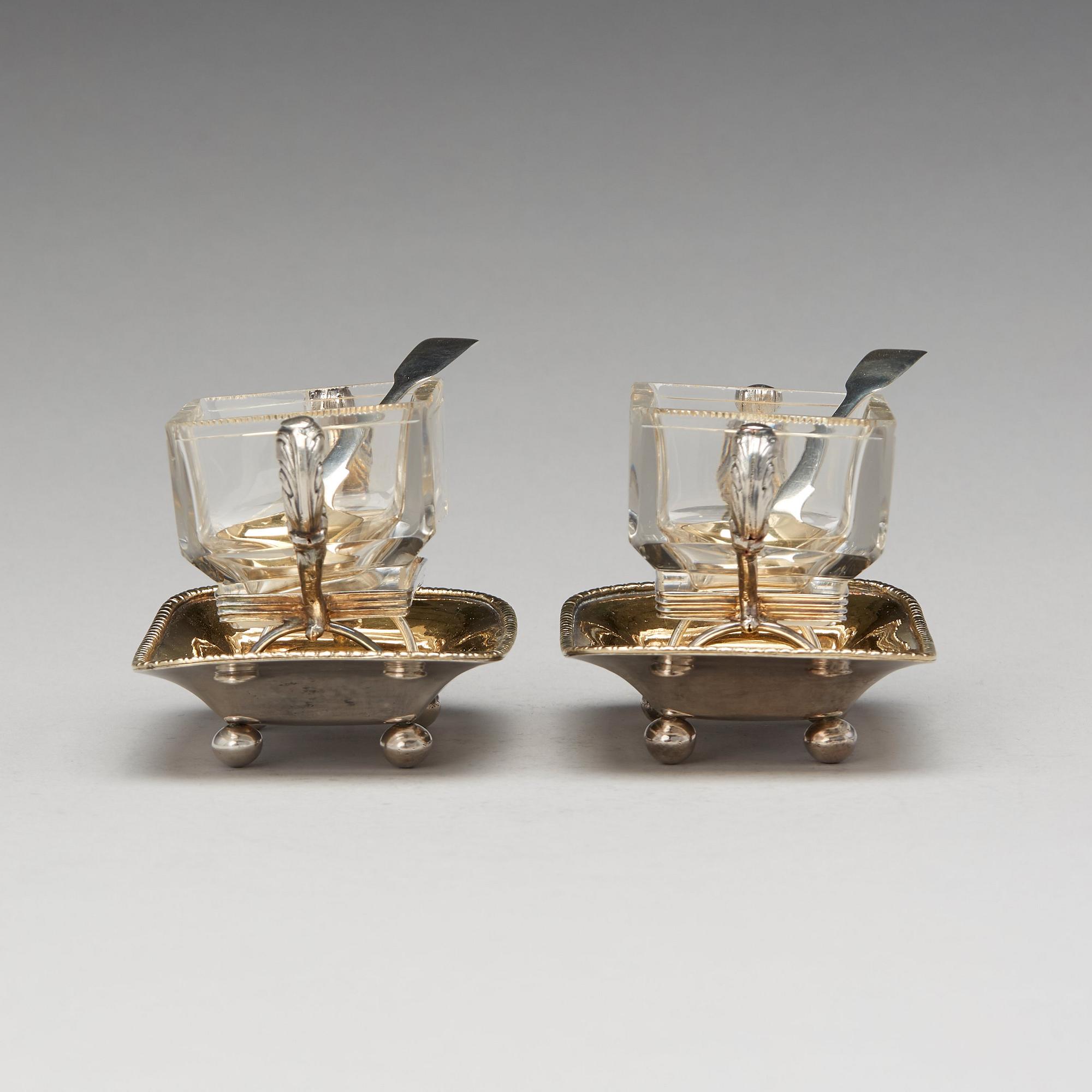 Carl Tengstedt, géleskålar, ett par, silver och glas, Göteborg 1839.