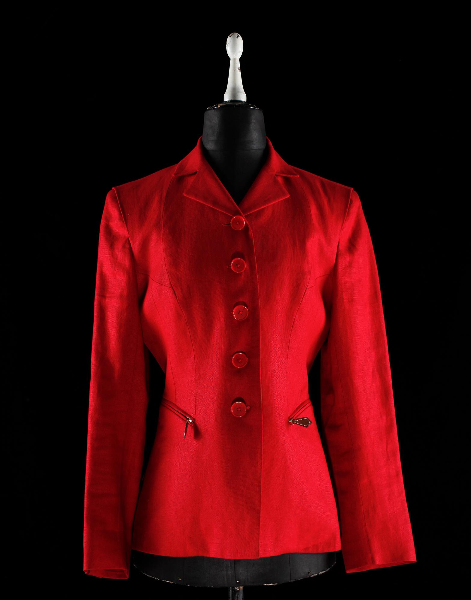 A red linen jacket by Hermès.