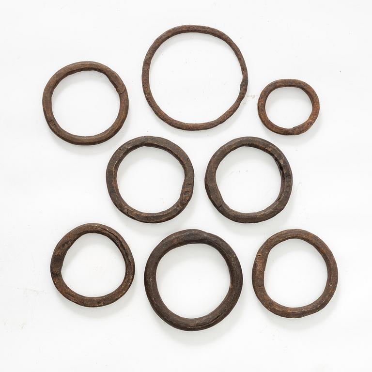A set of eiht iron rings, Sweden, 17th / 18th century.