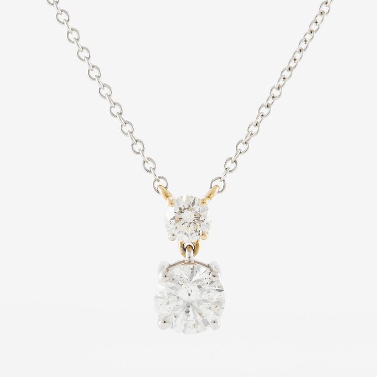 Collier 18K guld med två briljantslipade diamanter, medföljande report IGI.