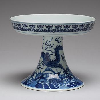 A blue and white Tazza, Qing dynasty with Qianlong mark.