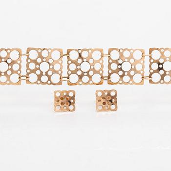 Liisa Vitali, Armband och örhängen "Pitsi", 14K guld. Westerback, Helsingfors 1969.