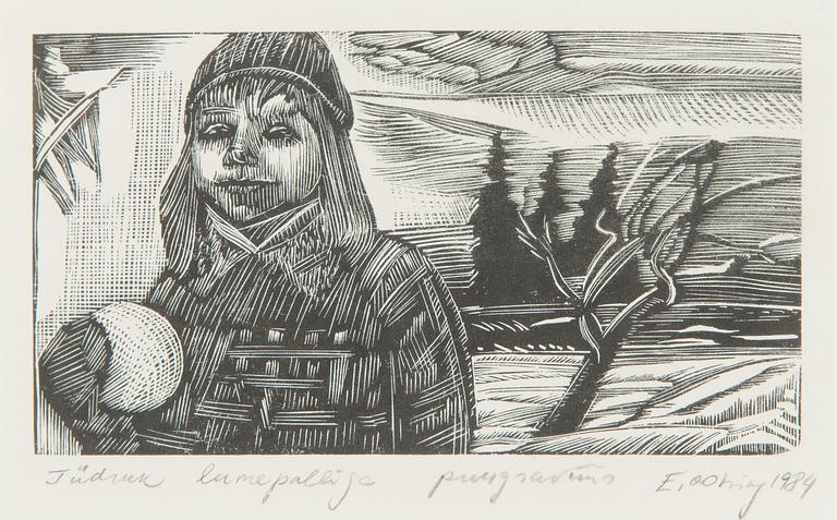 Enno Ootsing, a set of two woodcuts and one linout, signed and dated 1984, 1985 and 1993.