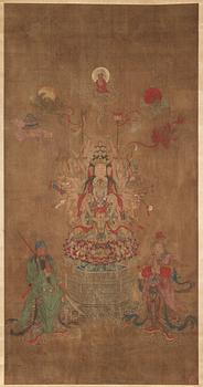 137. RULLMÅLNING, Song-stil, föreställande elva-hövdad Avalokitehsvara, Qingdynastin, 1800-tal.