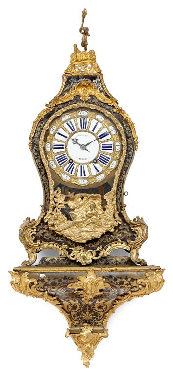 A French bracket clock, first half 18th century marked "P.RE BAILLOT A PARIS". 
Bronzes marked with C couronné.