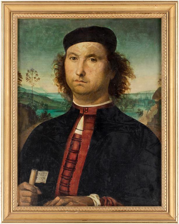 PIETRO PERUGINO, efter, olja på pannå, sent 1800-tal.