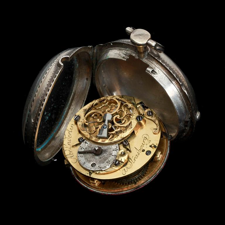 FICKUR, spindelgång, silver, 1700-talets senare del.