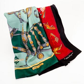 Hermès samt Salvatore  Ferragamo, 2 st scarfsar, 1900-talets andra hälft.
