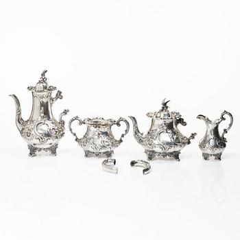 A four piece silver tea and coffee service, William Southey, London, England, 1858-59.