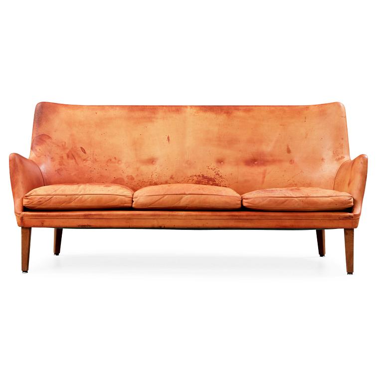 An Arne Vodder brown leather sofa, executed by Ivan Schlechter, Denmark 1950's-60's.