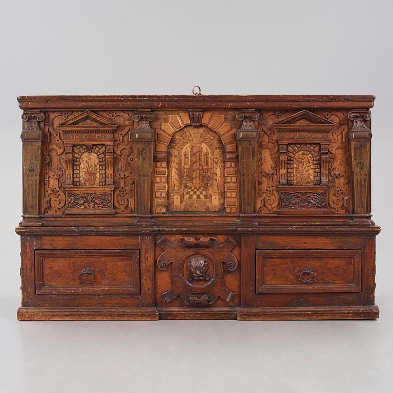 A Swedish baroque marquetry chest, later part of the 17th century,