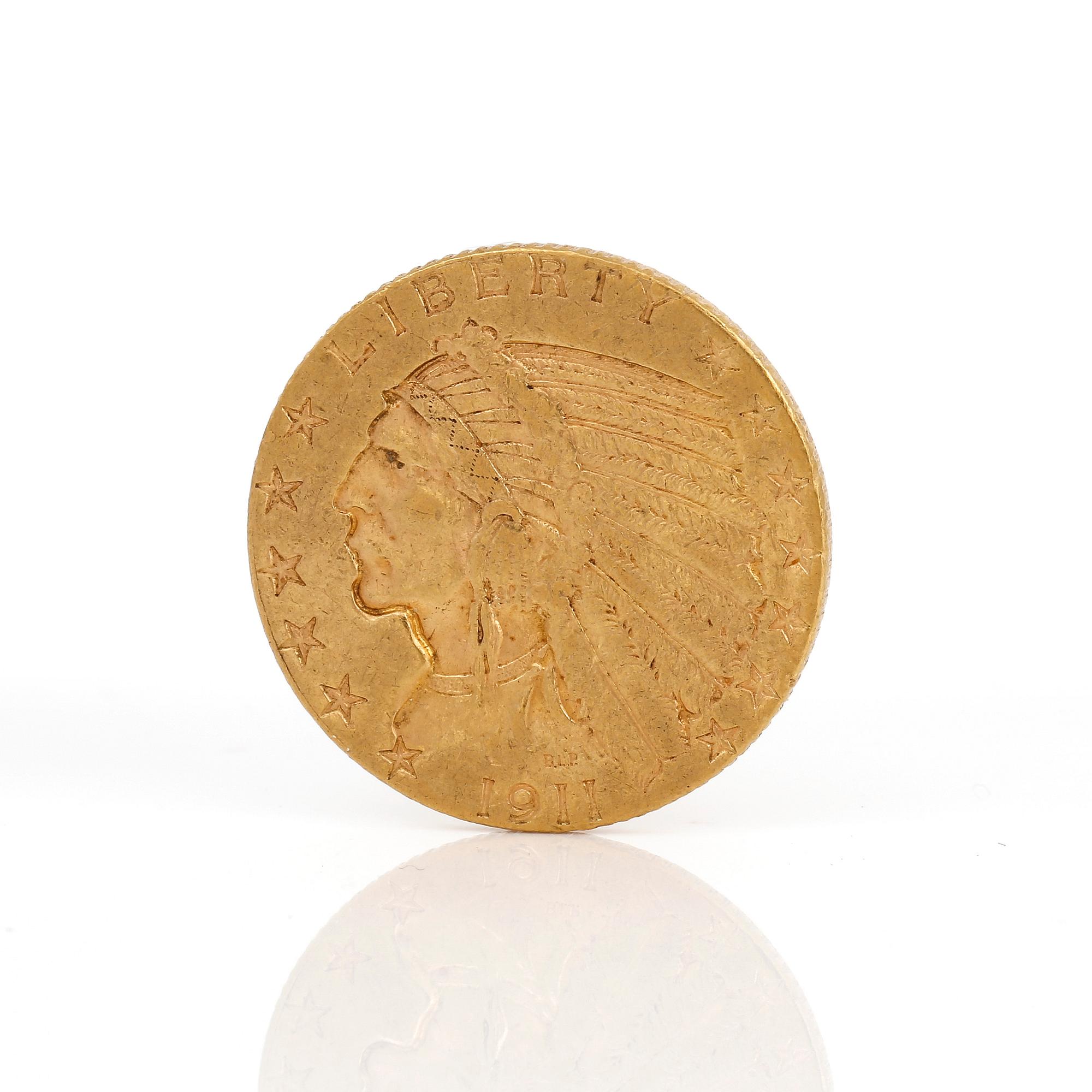 GULDMYNT, 5 Dollars, USA 1911. Vikt ca 7 g.