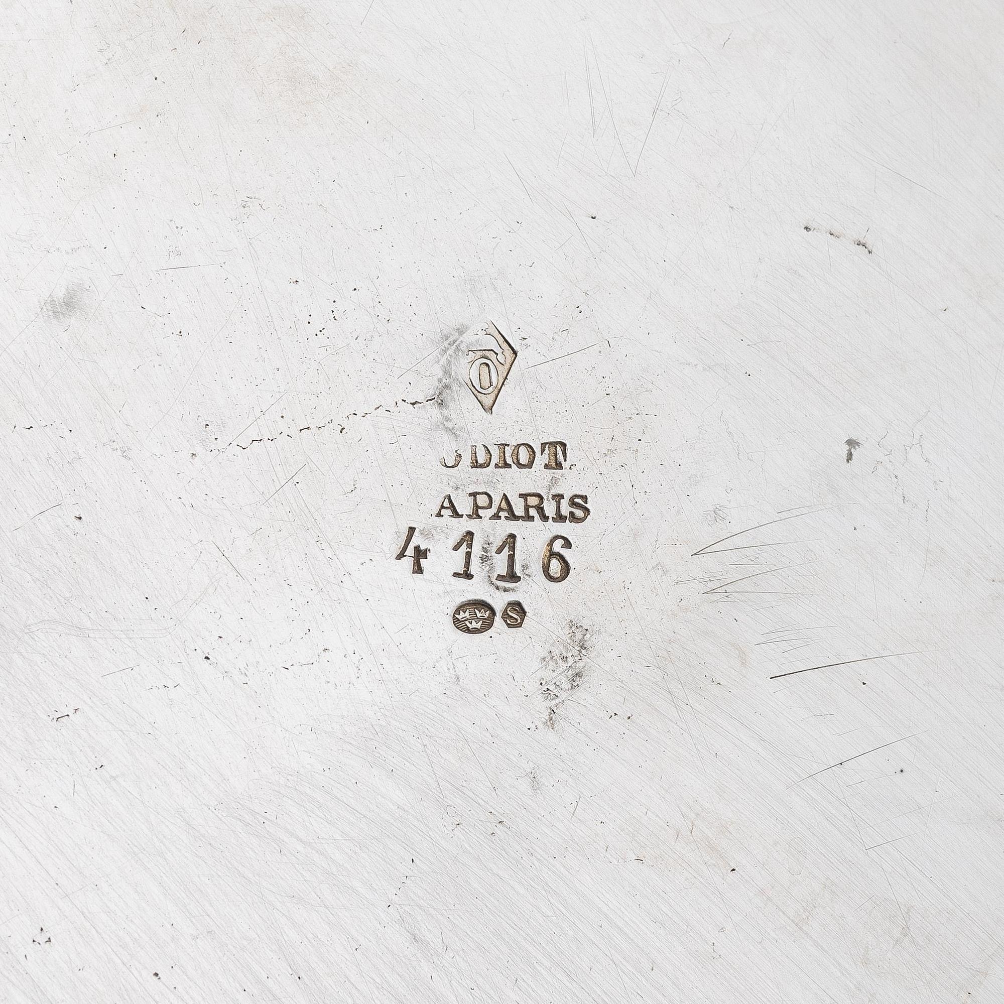 A French silver dish with lid, mark of Maison Odiot, Paris, France, second half of the 19th century.