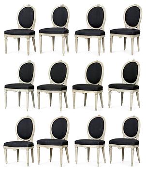 888. Twelve matched Gustavian chairs.