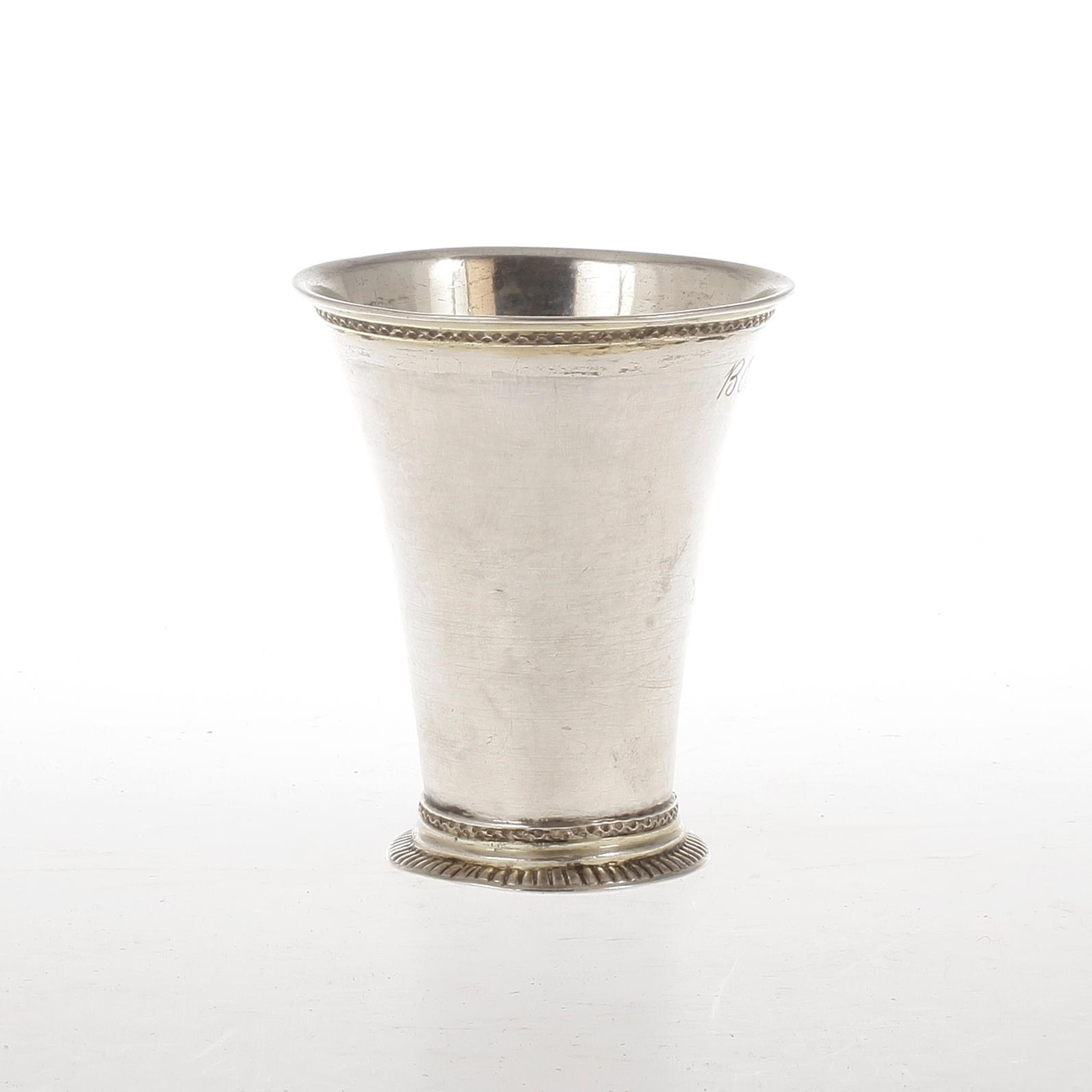 BÄGARE, silver, Peter Stenfeldt, Gävle 1763. Vikt ca 63 gram.