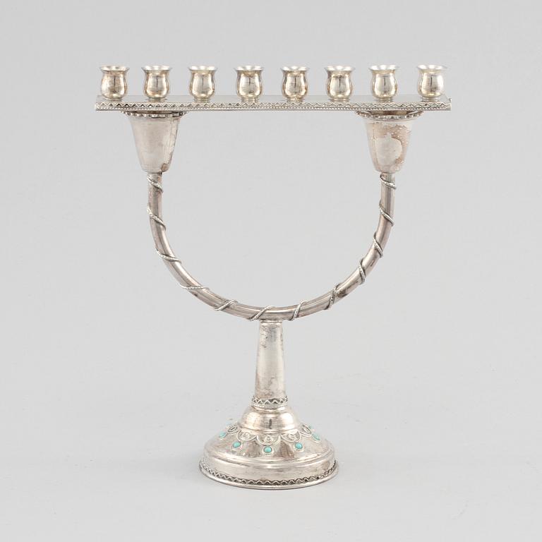CHANUKKA MENORAH, silver, Israel, 1900-tal. Vikt ca 108 g.