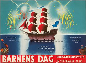 TORSTEN SCHONBERG, attributed to. A litohgraphic vintage poster, 'Barnens Dag', 1920's.