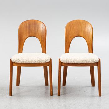 Niels Koefoed, six teak dining chairs upholstered in sheepskin, Denmark, 1960's.