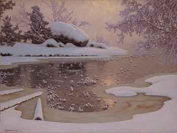 Gustaf Fjaestad, Frost on a Frozen Lake.