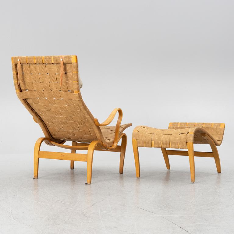 Bruno Mathsson, a lounge chair with footstool "Pernilla 1", Firma Karl Mathsson, Värnamo, circa mid-20th century.