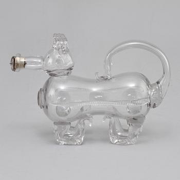 BRÄNNVINSKARAFF, glas, så kallad Fyllehund, 1900-talets mitt.