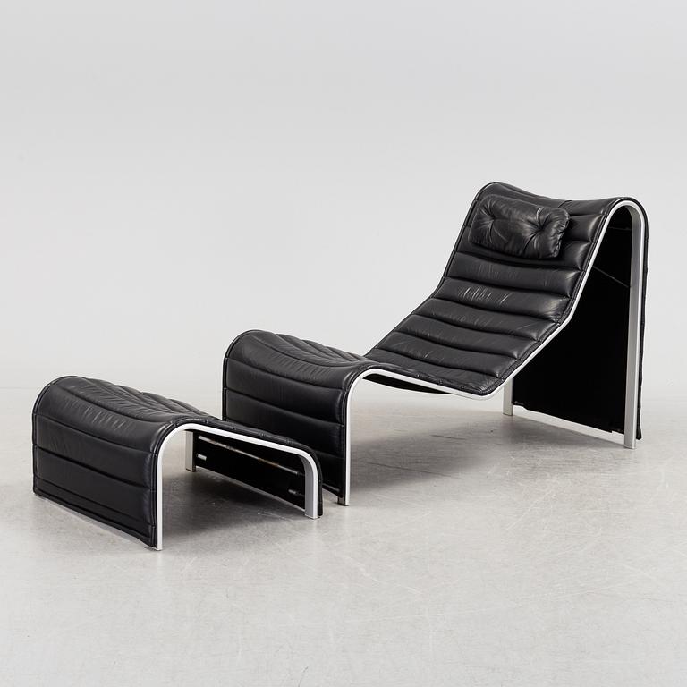 ERIC SIGFRID PERSSON, a leather upholstered lounge chair and foot stool from Möbelkultur AB.
