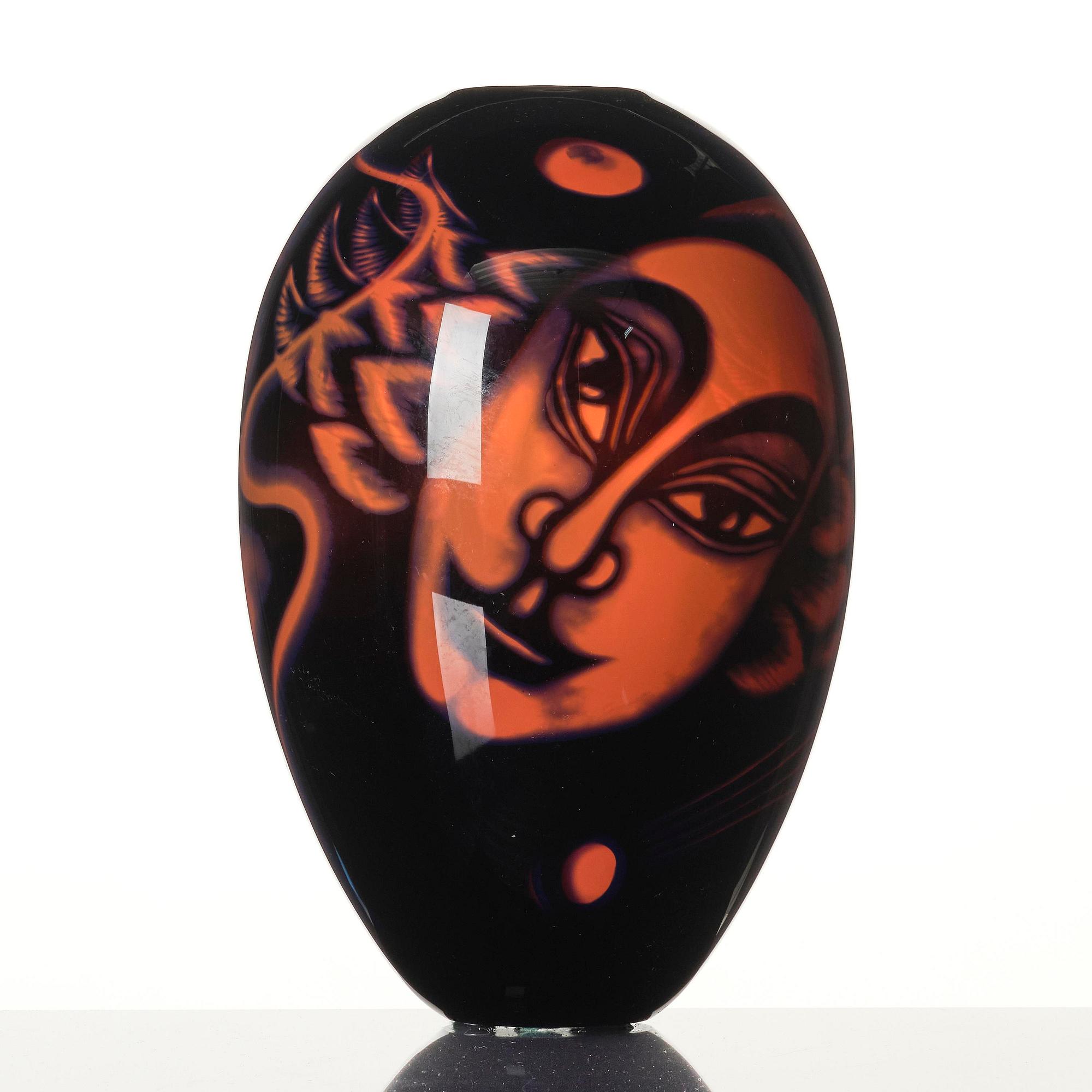 Eva Englund, an "Eldsjäl" graal glass vase, Orrefors 1988, ed 1-50.