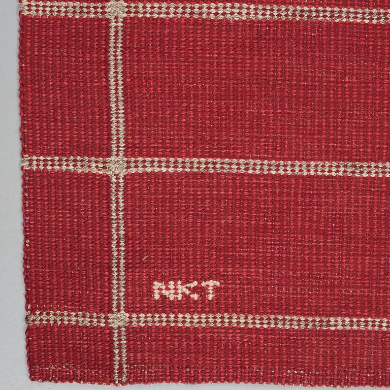 CARPET. Flat weave. 234 x 173,5 cm. Signed NKT.