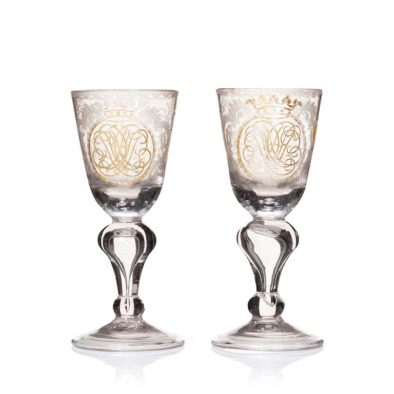 A pair of engraved goblets, Germany, 18th Century.