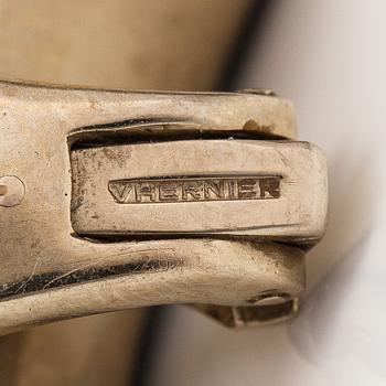 Vhernier, A pair of 18k gold "Fibula" earrings with black diamonds ca. 8.86 ct in total. Milano.