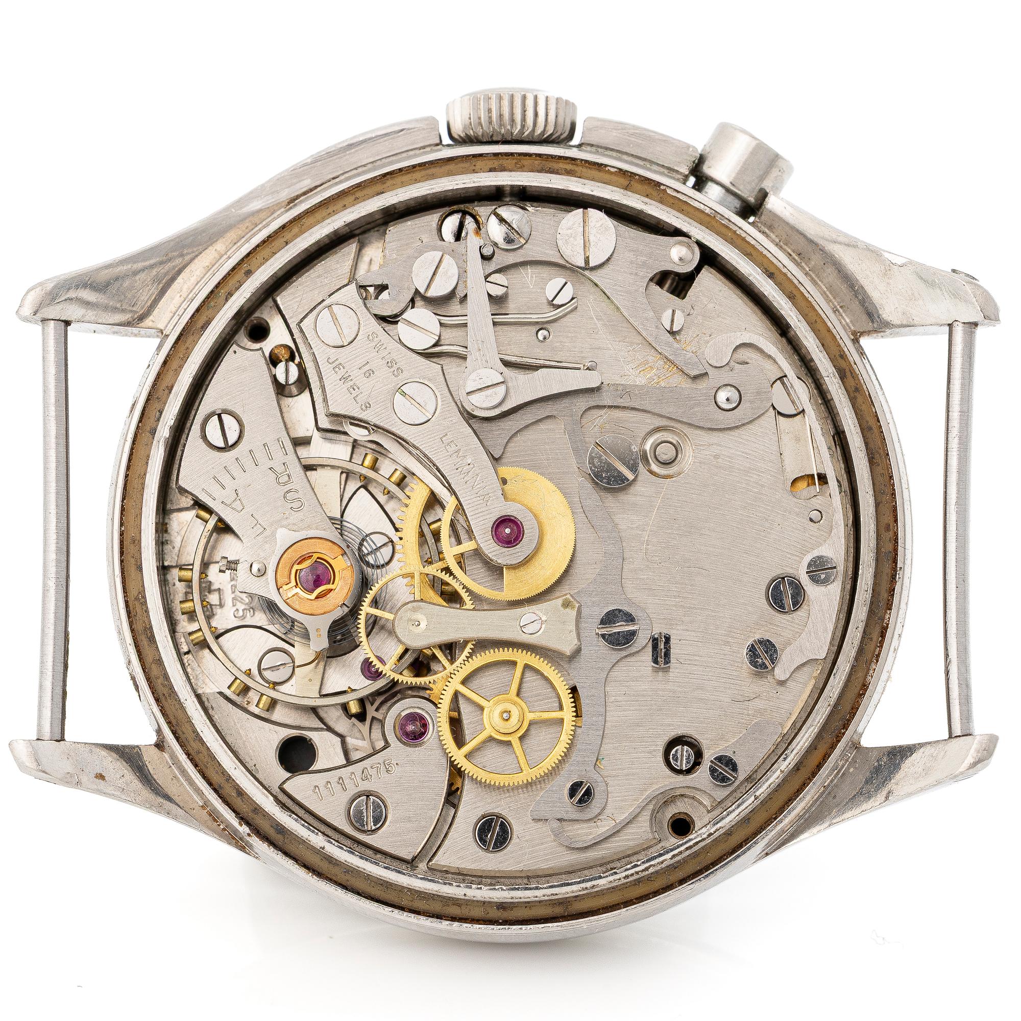 Lemania, Tg 195, "Three Crowns", chronograph, wristwatch, 40 mm.