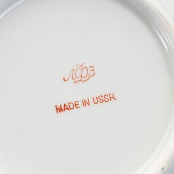 TEKOPPAR MED FAT, 6 st, porslin, "Blue net", Lomonosov, Sovjet, 1900-talets andra hälft.