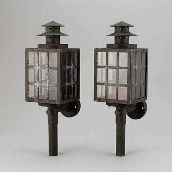 A 20th Century pair of copper wall lanterns.